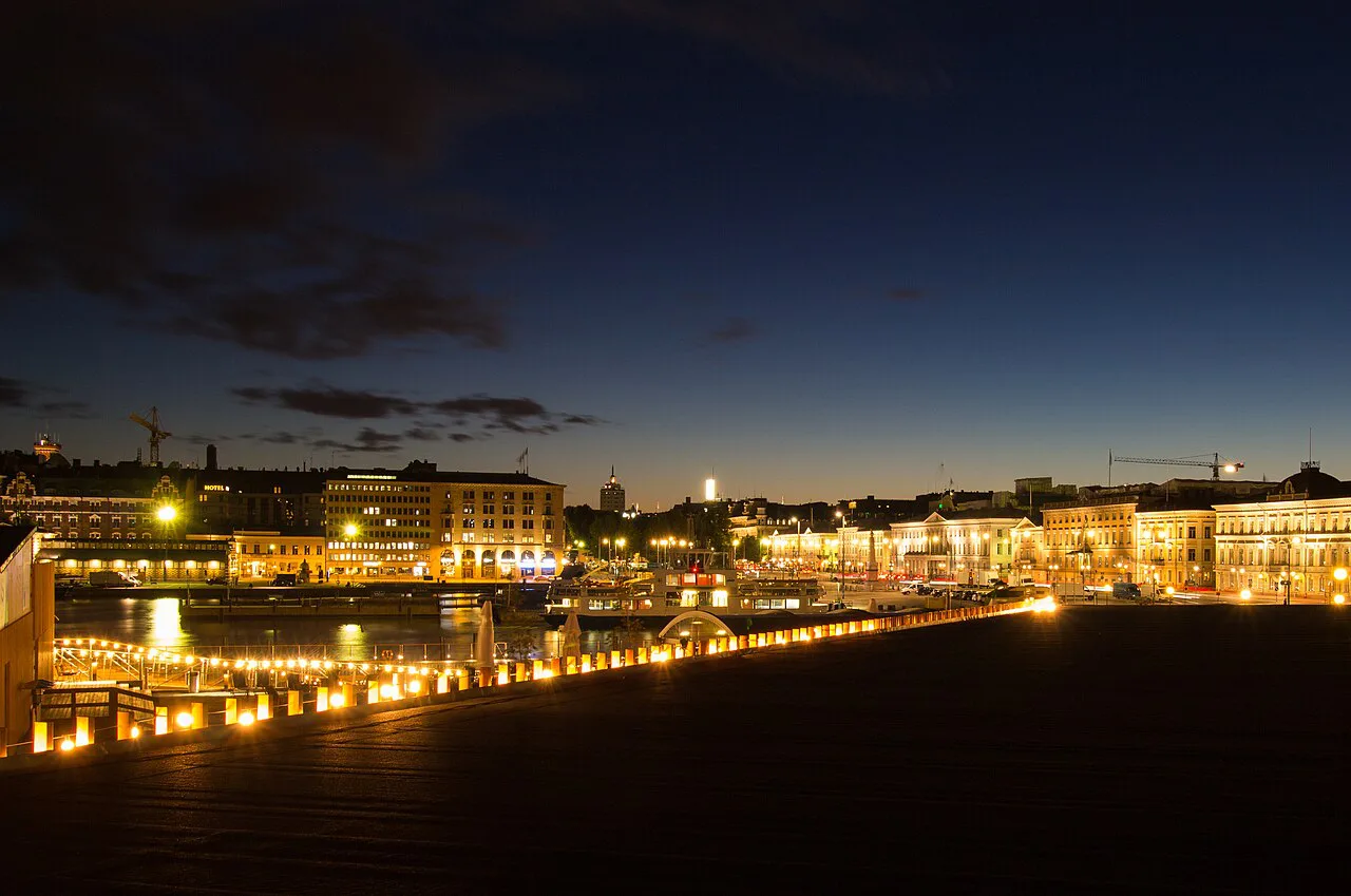 South Harbour at night in Helsinki, Finland, September