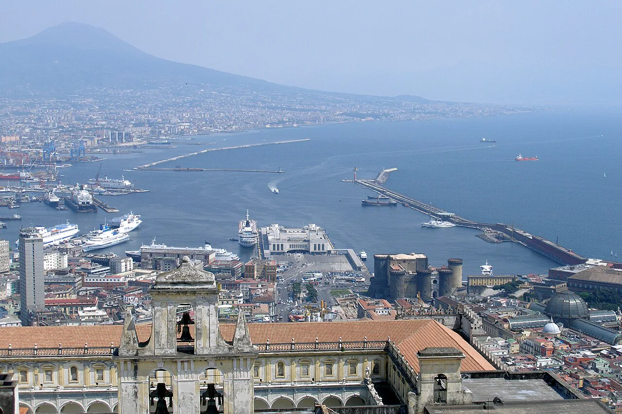 Naples, Italy, A view over Bay of Naples, Port of Naples and Mt. Vesuvius