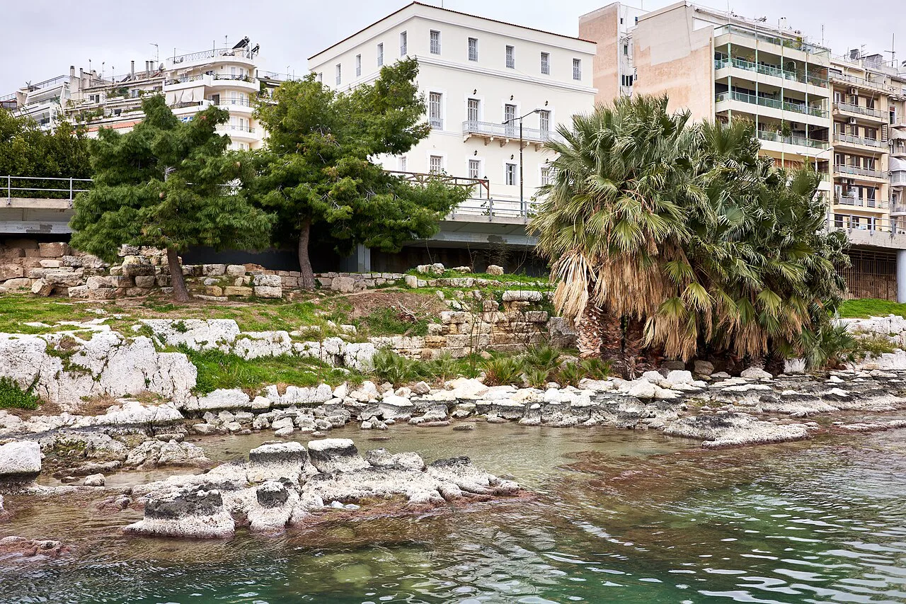 Remains of the ancient harbour of Zea in Piraeus on 24 February