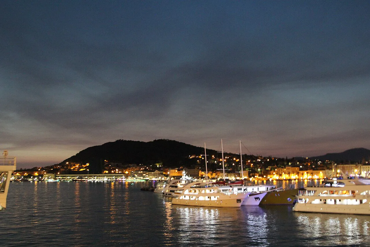 Split harbour by night