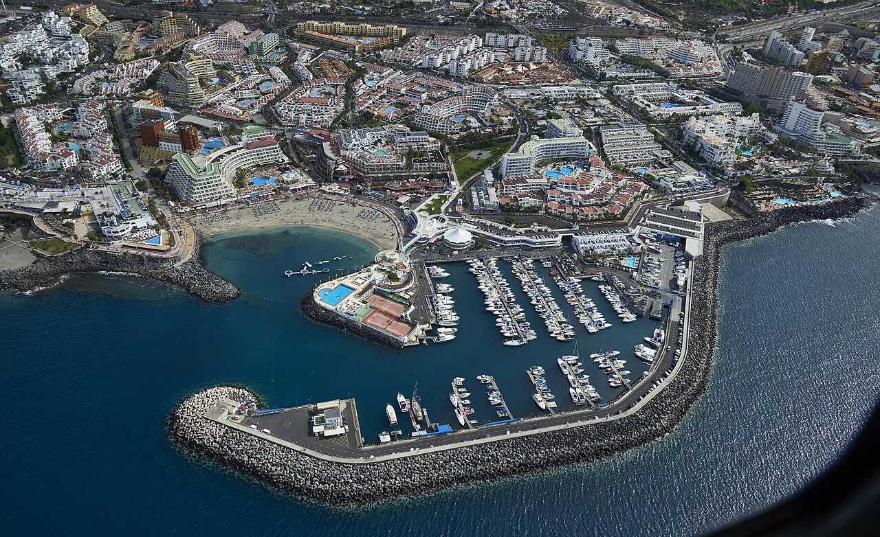 Tenerife, Adeje and harbour aerial view