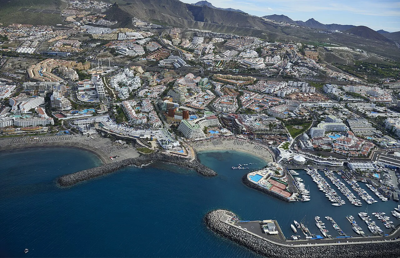 Tenerife, Adeje and harbour aerial view