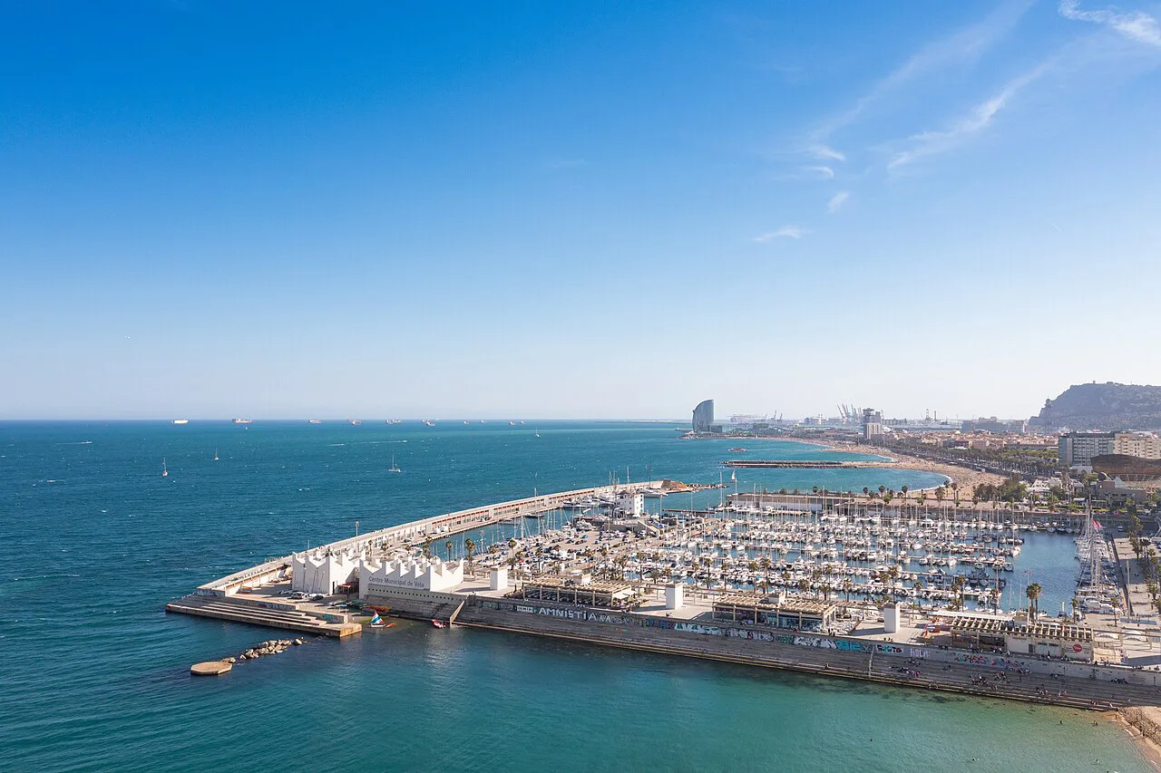 Aerial view of the marina Port Olympic in Barcelona, Spain